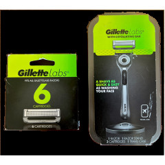 Gillette Labs razor with exfoliating strip, stand and travel case, 9 cartridges