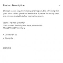 Perfumed set of two body mists Victoria's Secret Velvet Petals with shimmer and without (2x250 ml)