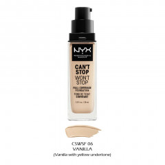 NYX Cosmetics Can't Stop Won't Stop Full Coverage Foundation in VANILLA - VANILLA WITH YELLOW (CSWSF06)