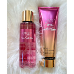 Perfume set from Victoria's Secret with 4 sprays and 4 body lotions in Pure Seduction, Love Spell, Velvet Petals, and Bare Vanilla scents (4x250 ml and 4x236 ml)