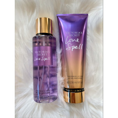 Perfume set from Victoria's Secret with 4 sprays and 4 body lotions in Pure Seduction, Love Spell, Velvet Petals, and Bare Vanilla scents (4x250 ml and 4x236 ml)