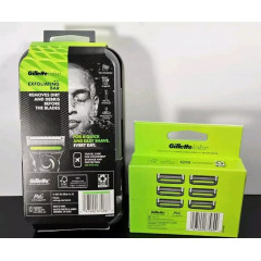 Gillette Labs men's razor with exfoliating strip stand 9 cartridges and travel case