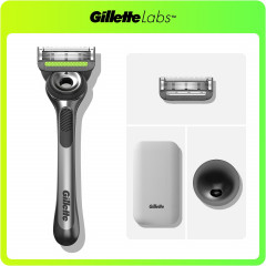 GilletteLabs shaving set with exfoliating strip and 6 replacement cassettes in a travel case