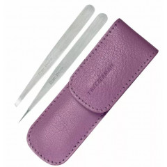 Мини-набор пинцетов Tweezerman 4048-P с фиолетовым кейсом 2 шт