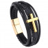 Braided unisex black leather and gold hardware bracelet