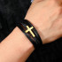 Braided unisex black leather and gold hardware bracelet