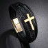 Braided unisex black leather and gold hardware bracelet
