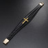 Braided unisex black leather and gold hardware bracelet
