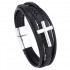 Braided unisex black leather and silver hardware bracelet