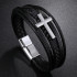 Braided unisex black leather and silver hardware bracelet