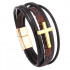 Braided unisex brown leather and golden hardware bracelet