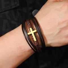 Браслет плетений унісекс коричнева шкіра і золотая фурнітура