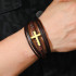 Braided unisex brown leather and golden hardware bracelet
