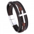 Braided unisex brown leather and silver hardware bracelet
