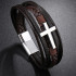 Braided unisex brown leather and silver hardware bracelet