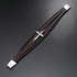 Braided unisex brown leather and silver hardware bracelet
