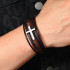 Braided unisex brown leather and silver hardware bracelet