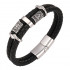 Handmade black leather and stainless steel Nordic Viking bracelet with double layer beads 22 cm