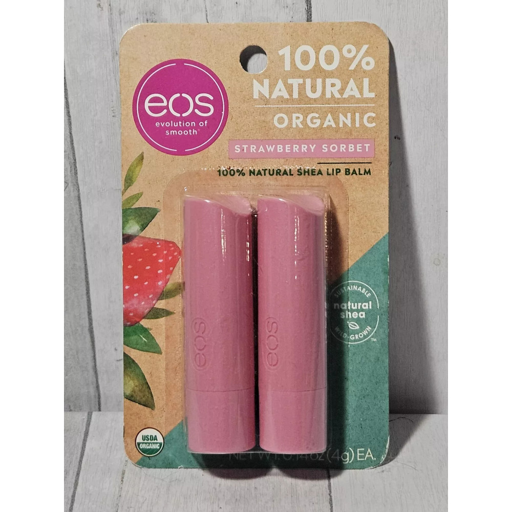 EOS moisturizing lip balm with shea butter and strawberry sorbet aroma 2 pcs 4 g each