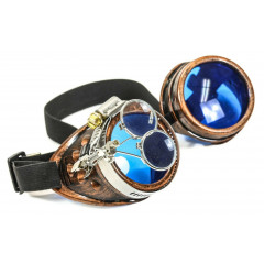 Stylized goggles with magnifying glass Mad Scientist in Steampunk style Goggles Crazy Burning man Cosplay Costume Copper Blue