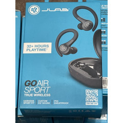 JLab Audio Go Air Sport wireless headphones with charging case, black.