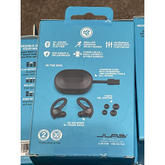 JLab Audio Go Air Sport wireless headphones with charging case, black.