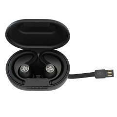 Wireless headphones JLab JBuds Air Sport with a charging case.
