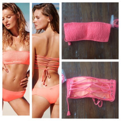 Купальник жіночий бандо Victoria's Secret Smocked Lace-up Bandeau neon nectar (розмір S)