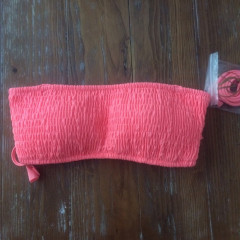 Купальник жіночий бандо Victoria's Secret Smocked Lace-up Bandeau neon nectar (розмір S)