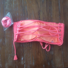 Купальник жіночий бандо Victoria's Secret Smocked Lace-up Bandeau neon nectar (розмір S)