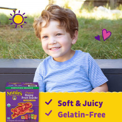 Annie's Homegrown Organic Bunny Fruit Snacks are organic fruit snacks in the shape of bunnies with various flavors (24 packs of 23g each).