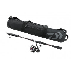 Telescopic fishing rod (2 meters 18 centimeters) and Crossfire 2500 reel in the Daiwa Travel Combo carrying case.
