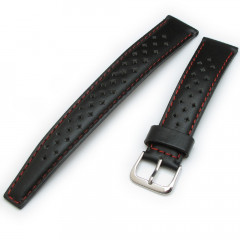 Black leather strap for Taikonaut Diamond Punch Holes watch, 18 mm.