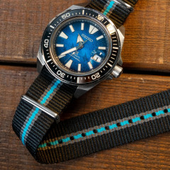 Ремінець для годинника тактичний MILTAT G10 Nato Nylon 20 мм (чорний з сірими та блакитною смужками)