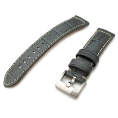 Light gray 24mm MiLTAT Croco Grain Strap leather watch strap.