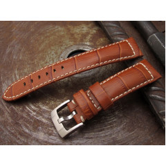 Leather strap for MiLTAT Croco Grain Matte Brown Watch 20 mm.