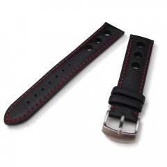 Кожаный ремешок для часов Taikonaut Sport Racer Punch Holes Black 20 мм