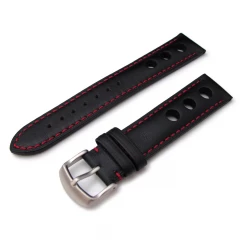 Шкіряний ремінець для годинника Taikonaut Sport Racer Punch Holes Black 20 мм